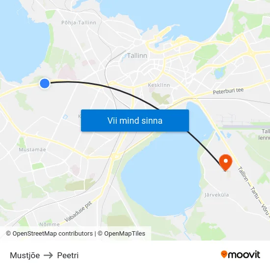 Mustjõe to Peetri map