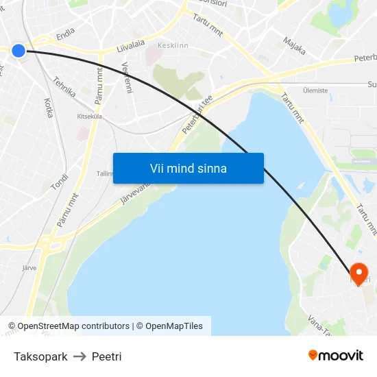 Taksopark to Peetri map