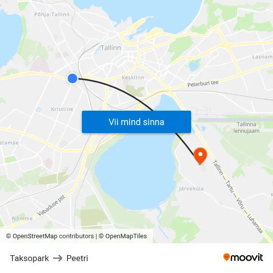 Taksopark to Peetri map