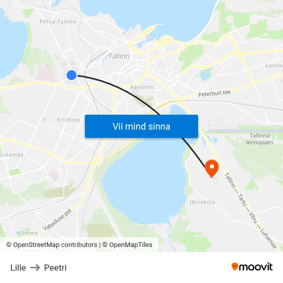 Lille to Peetri map