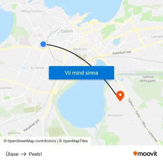 Ülase to Peetri map