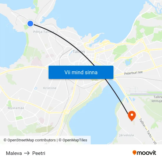 Maleva to Peetri map