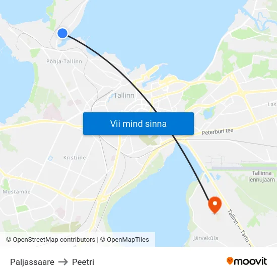 Paljassaare to Peetri map