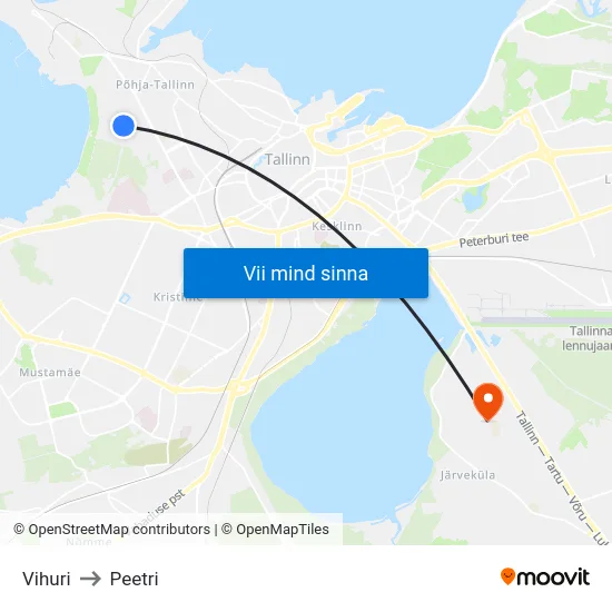 Vihuri to Peetri map