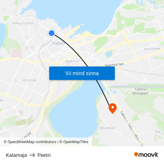 Kalamaja to Peetri map