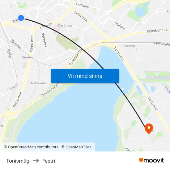 Tõnismägi to Peetri map