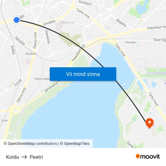 Koidu to Peetri map