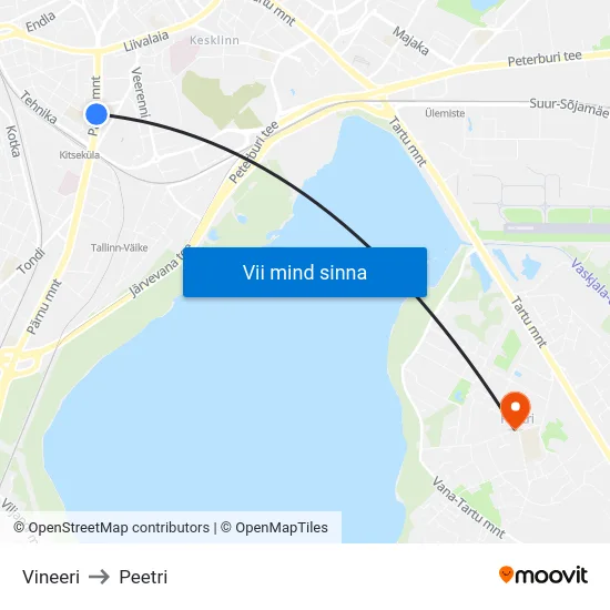 Vineeri to Peetri map