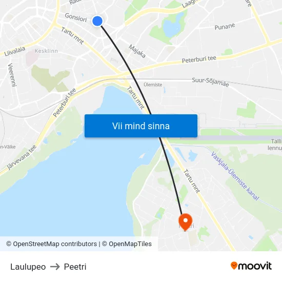 Laulupeo to Peetri map