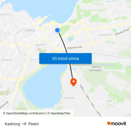 Kadriorg to Peetri map