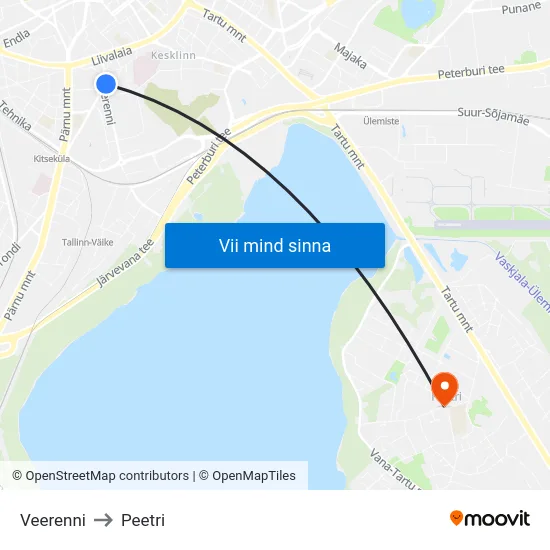 Veerenni to Peetri map