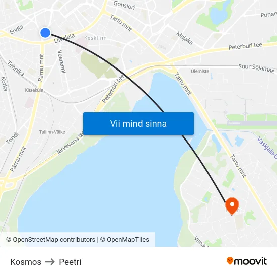 Kosmos to Peetri map
