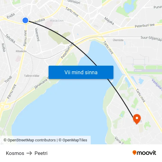 Kosmos to Peetri map
