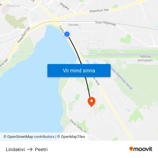 Lindakivi to Peetri map