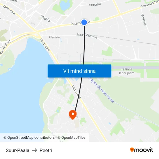 Suur-Paala to Peetri map