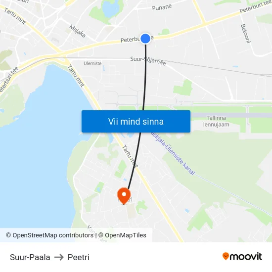 Suur-Paala to Peetri map