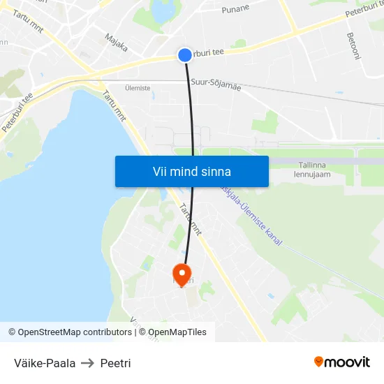 Väike-Paala to Peetri map