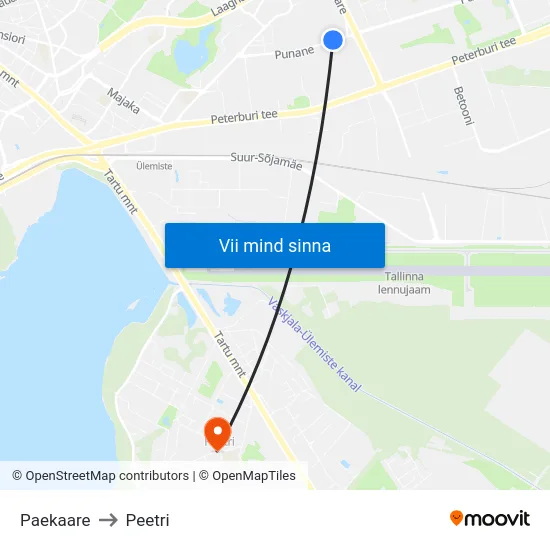 Paekaare to Peetri map