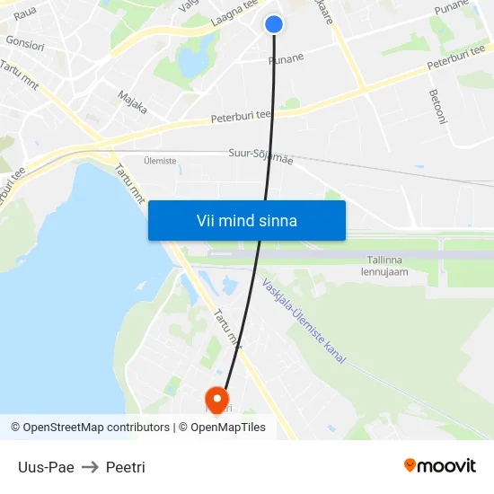 Uus-Pae to Peetri map