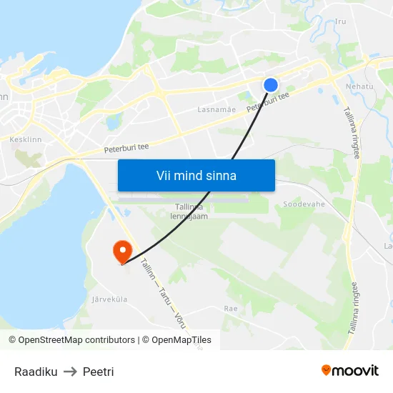Raadiku to Peetri map
