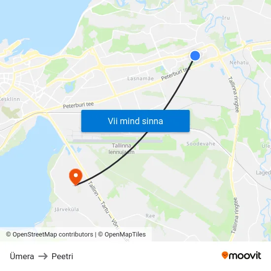 Ümera to Peetri map