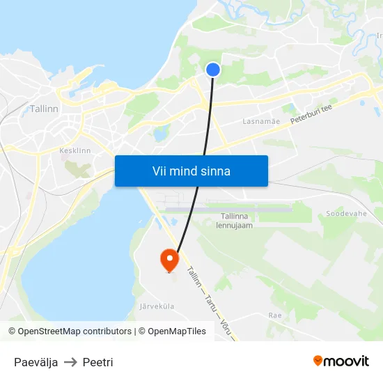 Paevälja to Peetri map