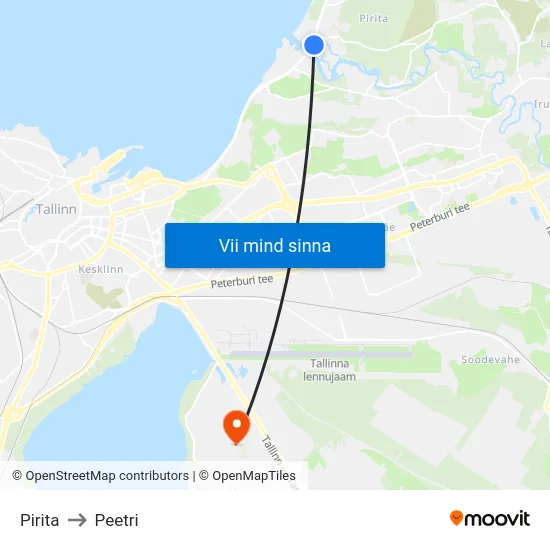 Pirita to Peetri map