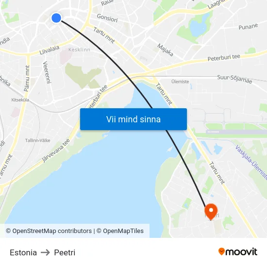 Estonia to Peetri map