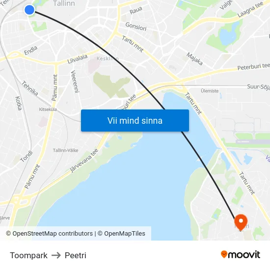 Toompark to Peetri map