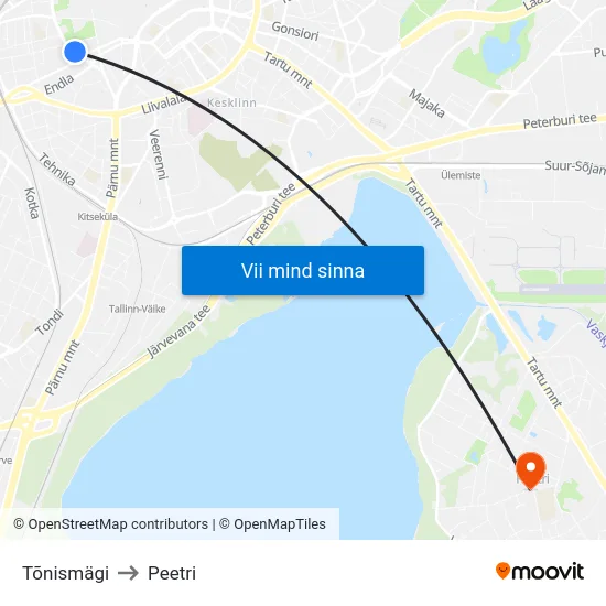 Tõnismägi to Peetri map