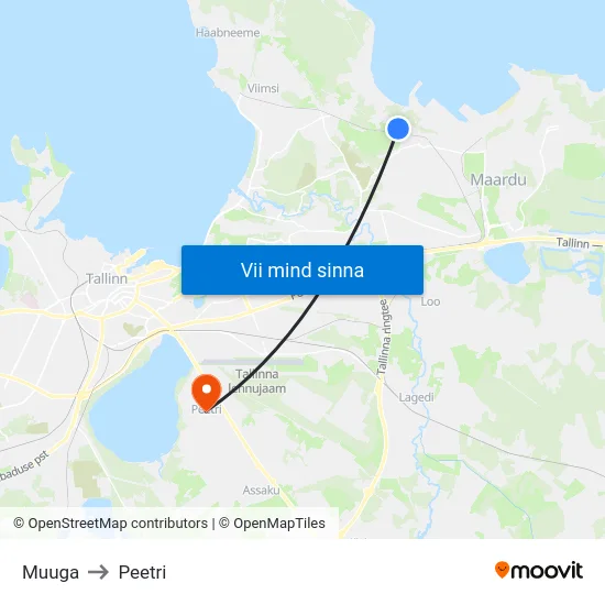 Muuga to Peetri map