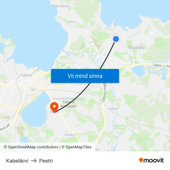 Kabelikivi to Peetri map