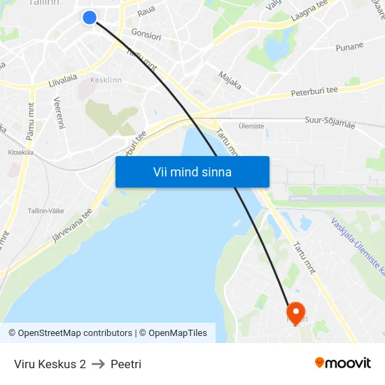 Viru Keskus 2 to Peetri map