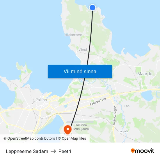 Leppneeme Sadam to Peetri map