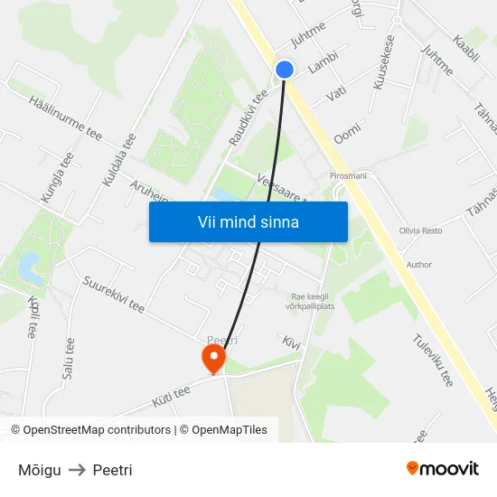 Mõigu to Peetri map