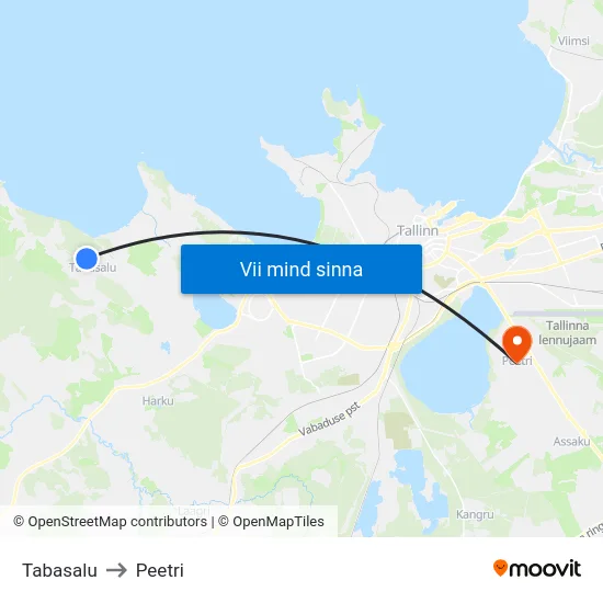 Tabasalu to Peetri map