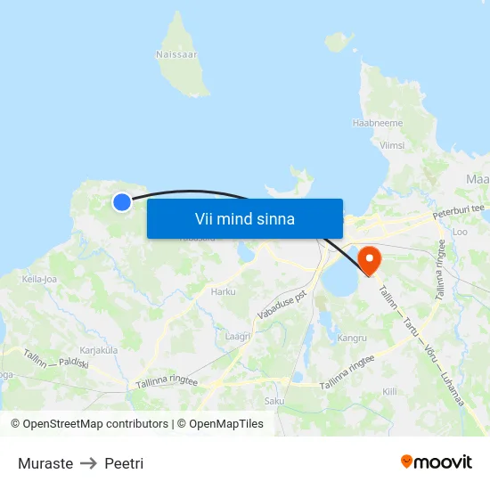 Muraste to Peetri map