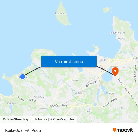 Keila-Joa to Peetri map