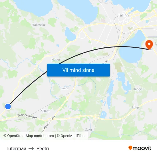 Tutermaa to Peetri map