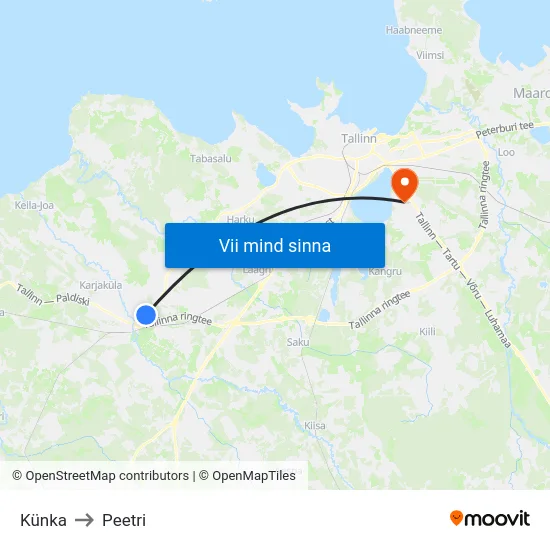Künka to Peetri map