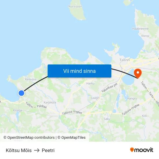Kõltsu Mõis to Peetri map