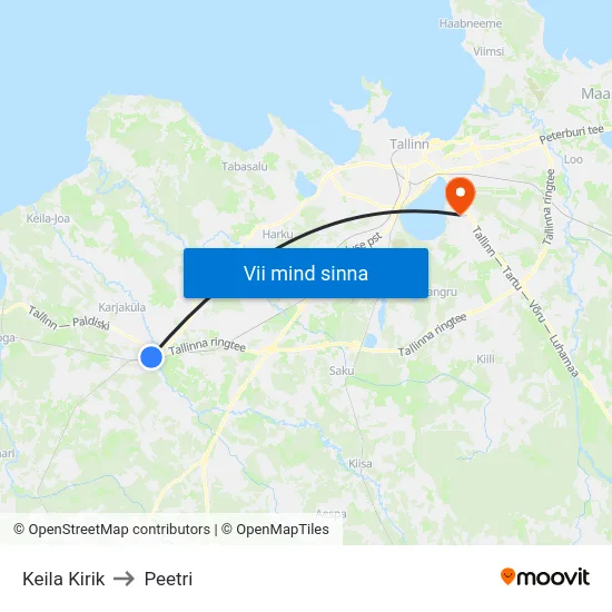 Keila Kirik to Peetri map