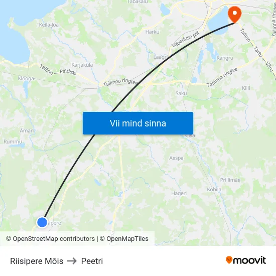 Riisipere Mõis to Peetri map