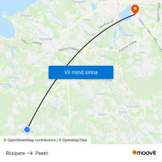 Riisipere to Peetri map