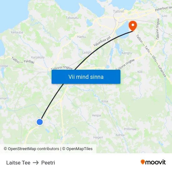 Laitse Tee to Peetri map