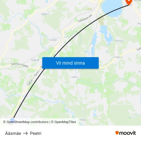 Ääsmäe to Peetri map