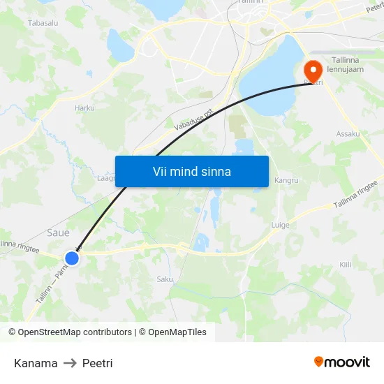 Kanama to Peetri map