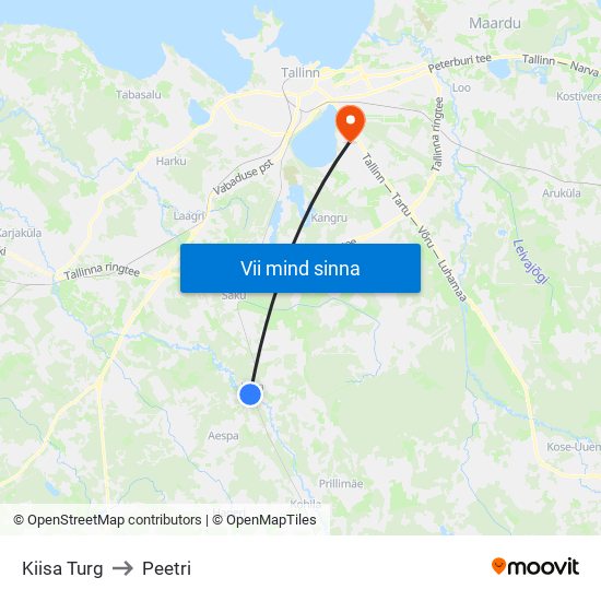 Kiisa Turg to Peetri map