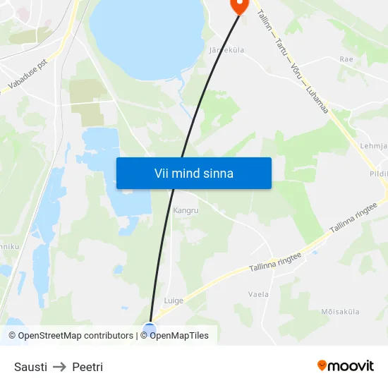 Sausti to Peetri map