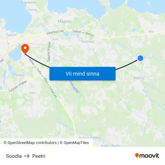 Soodla to Peetri map